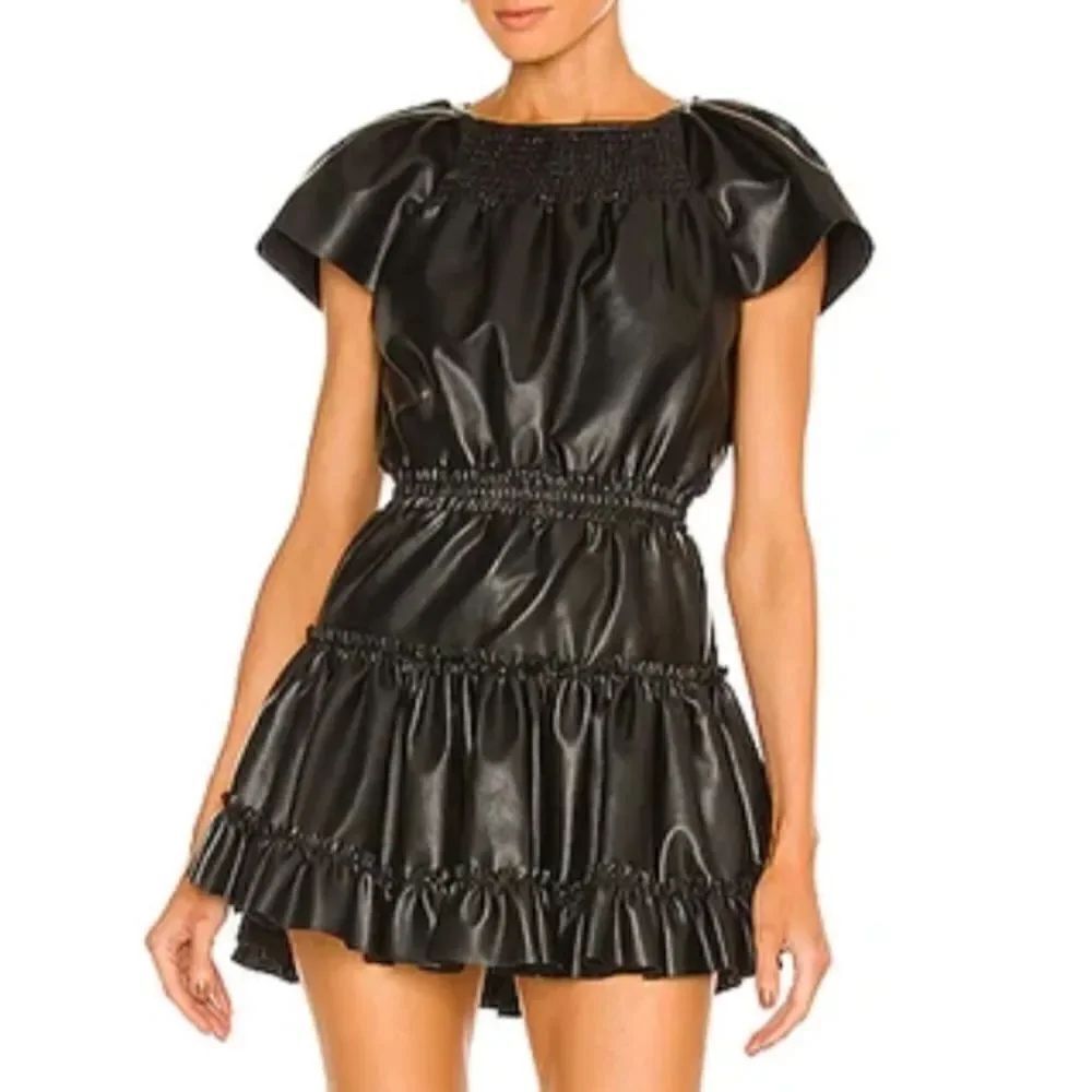 NWT Misa Vegan Leather Severine Dress In Black XS Revolve